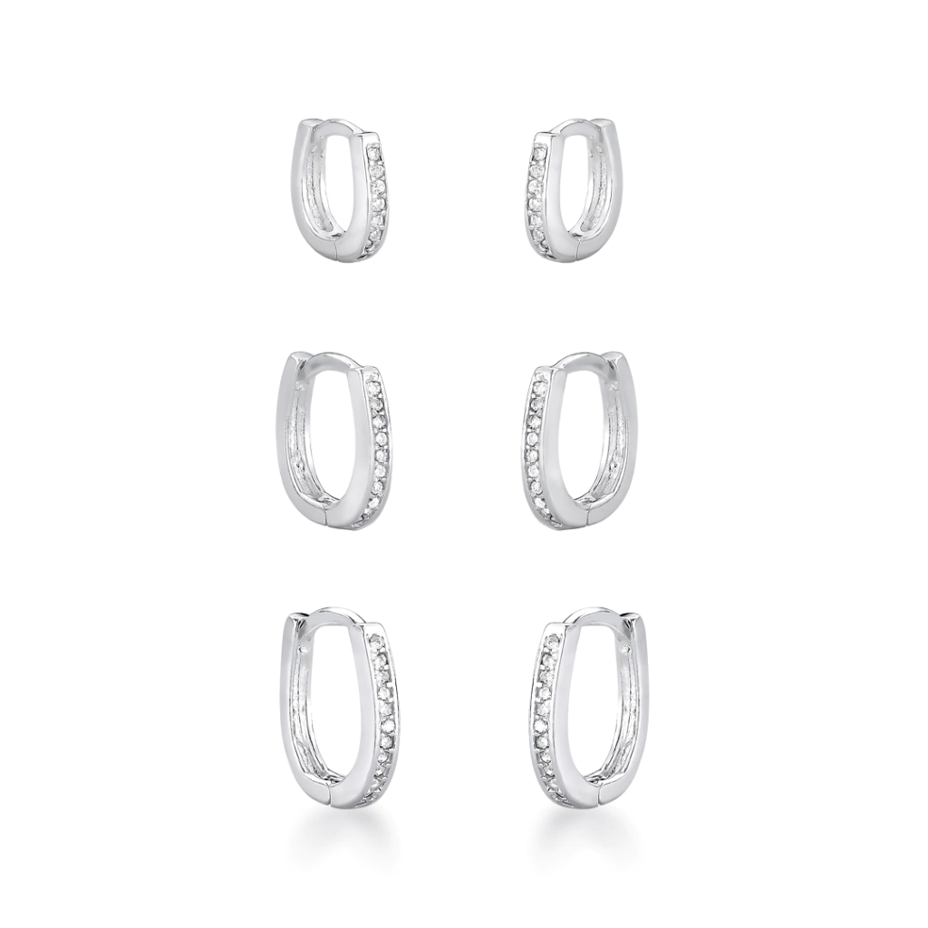 Trio de Argola de Prata uma Fileira Cravejada