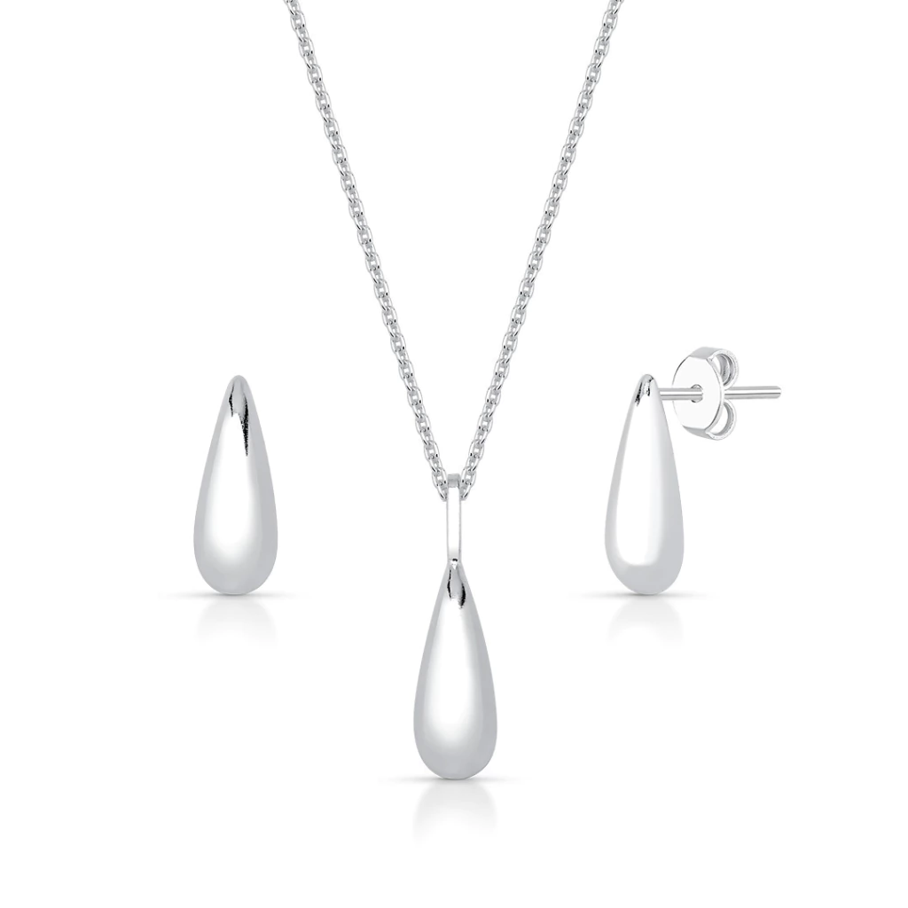 Conjunto de Prata Gota Alongado 14mm Liso