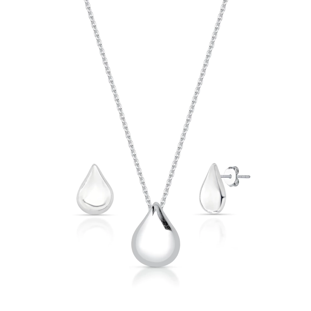 Conjunto de Prata Gota Abaulado Liso