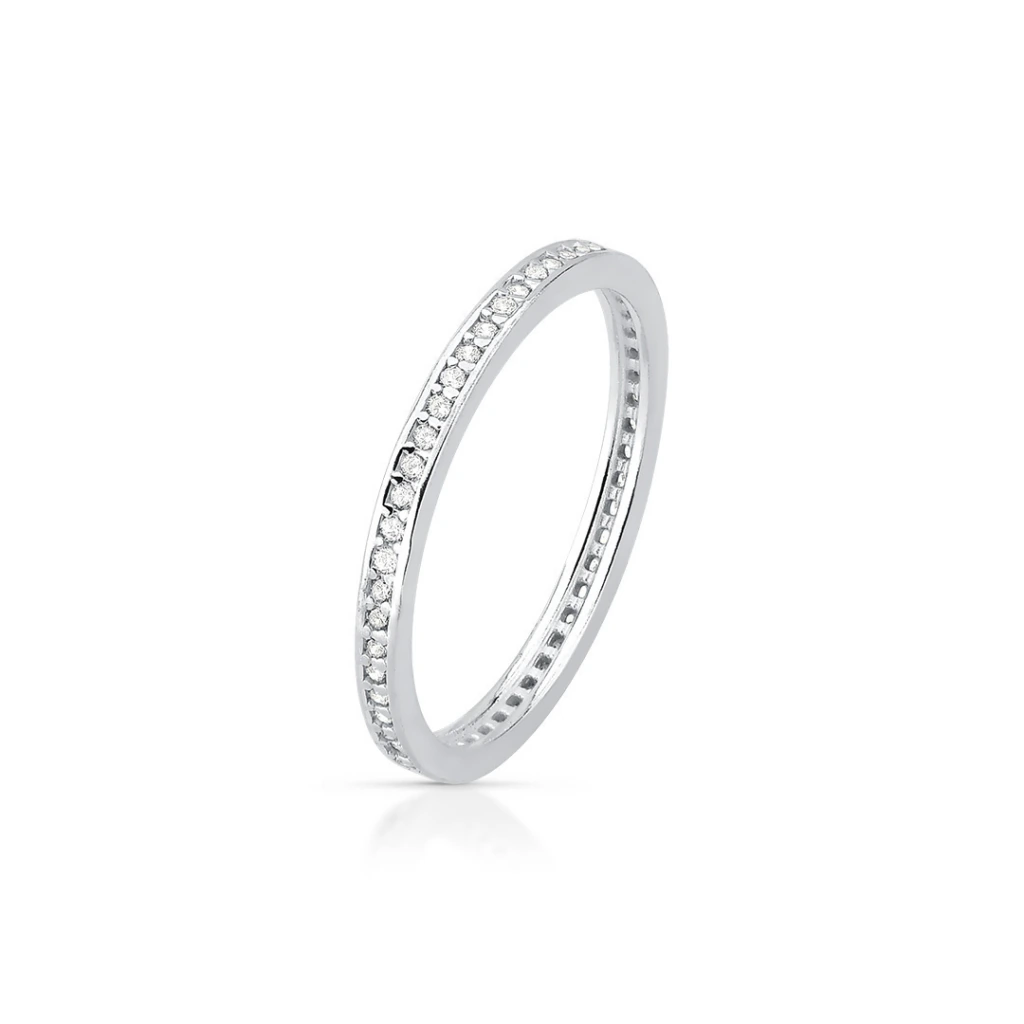 Anel de Prata Aparador Cravejado 1,5mm
