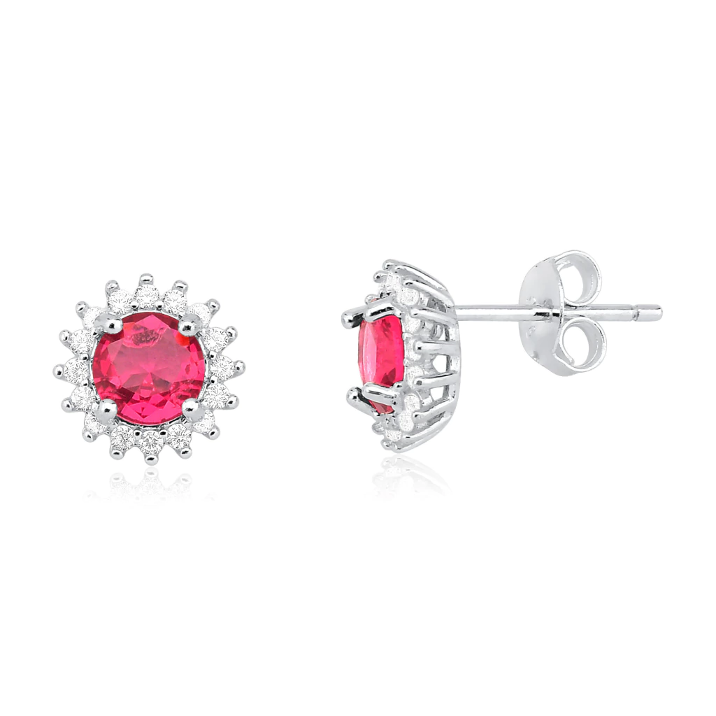 Brinco Ponto de Luz Redondo Pink Cravejado de Prata